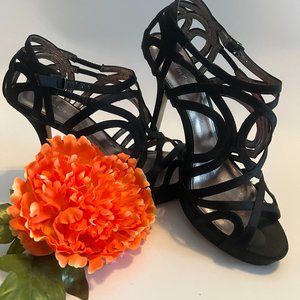 Black Satin Evening Platform Sandal